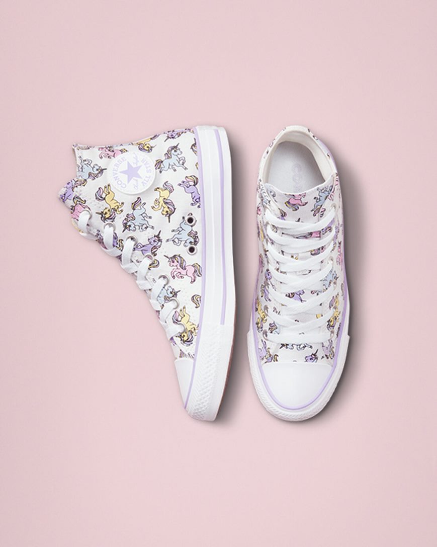 Chlapecké Boty Vysoké Converse Chuck Taylor All Star Unicorns Bílé Šedé Fialové | CZ SXLN52